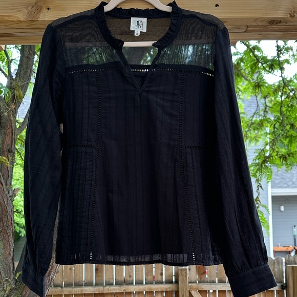 Anthropologie dRA Peoria Peasant Blouse Black Ruffle Sheer Cotton Medium - Picture 2 of 16
